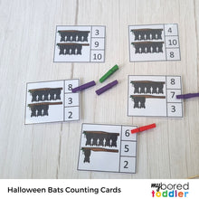Load image into Gallery viewer, Halloween Bats Counting Clip Cards Color & Black & White