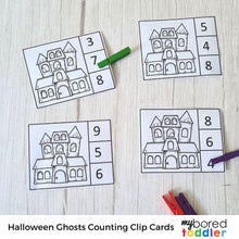 Load image into Gallery viewer, Halloween Ghosts Counting Clip Cards - Color & Black and White