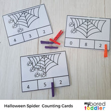 Load image into Gallery viewer, Halloween Spider Counting Clip Cards 0 - 10 Color & Black and White