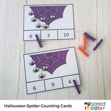 Load image into Gallery viewer, Halloween Spider Counting Clip Cards 0 - 10 Color & Black and White