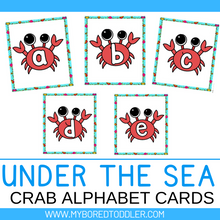 Load image into Gallery viewer, Under the Sea / Ocean Crab Alphabet Flashcards - Uppercase & Lowercase