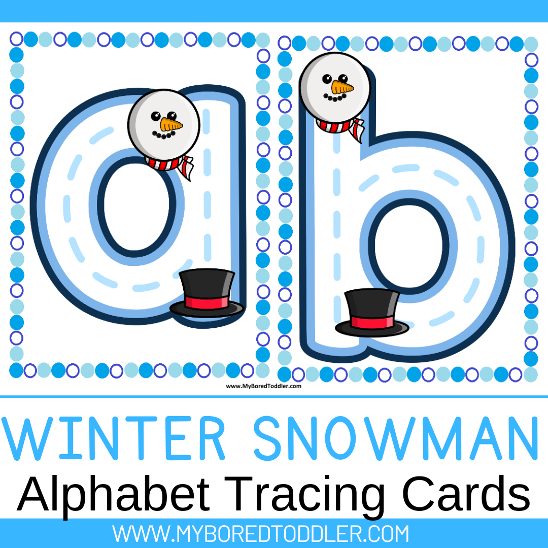 Winter Snowman Alphabet Tracing Cards Lowercase Uppercase