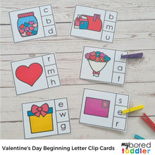 Load image into Gallery viewer, Valentine's Day Beginning Letter Clip Cards