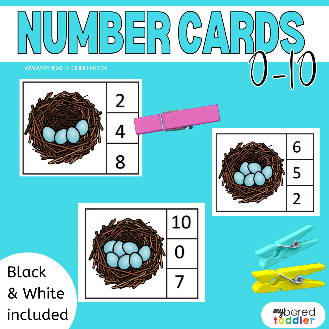 Spring Counting Clip Cards -Eggs in a Nest - Color & B&W 0-10