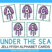 Load image into Gallery viewer, Under the Sea / Ocean Jellyfish Alphabet Flash Cards Uppercase & Lowercase