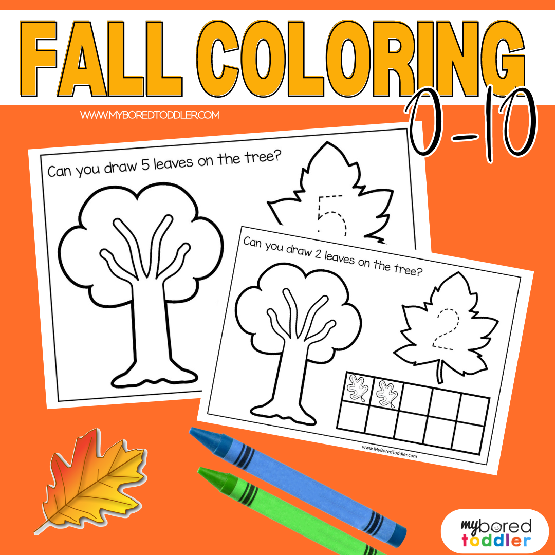 Autumn / Fall Leaves Coloring / Tracing Sheets Numbers 0-10