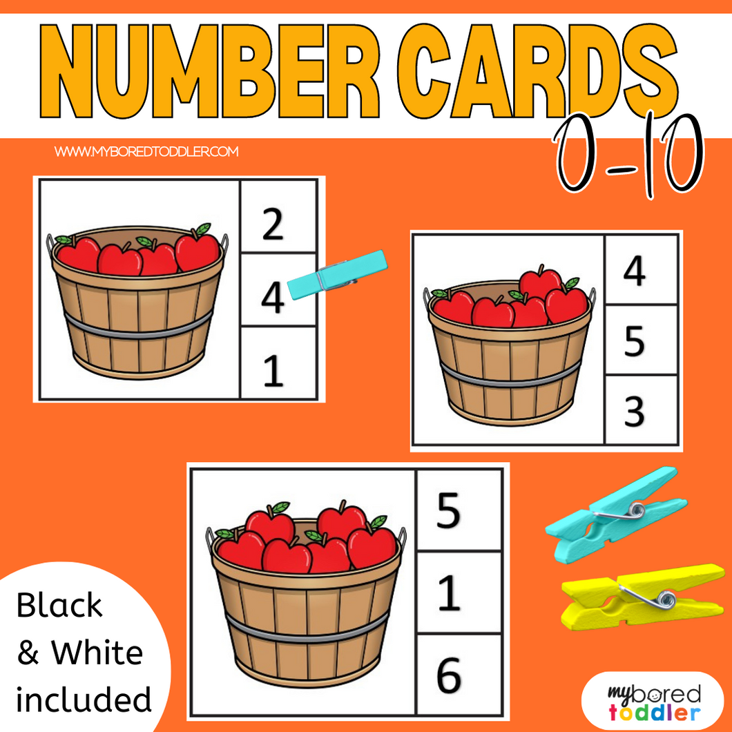 Autumn / Fall Apple Counting Clip Cards 0 - 10 Color & Black & White