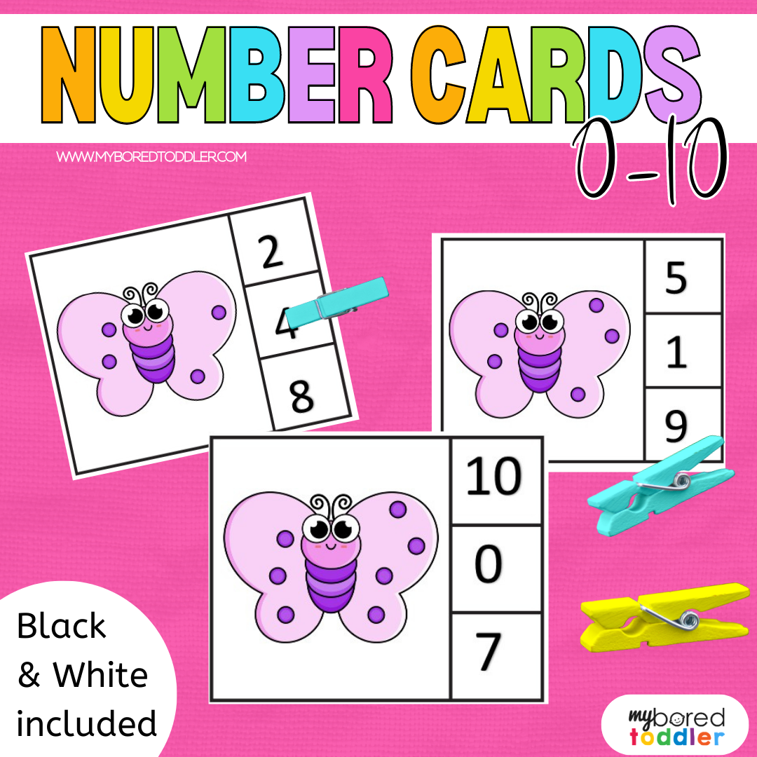 Counting Clip Cards 0-10 Butterflies - Color & Black and White