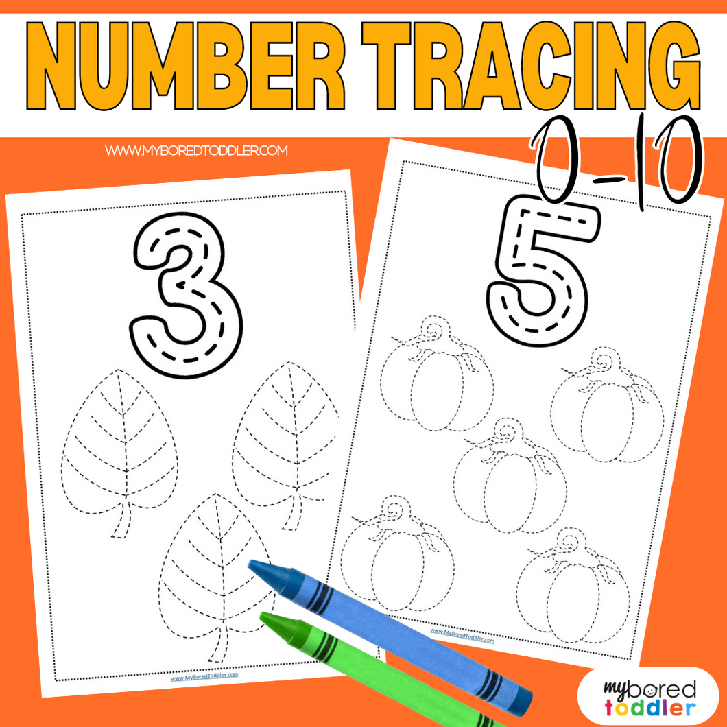 Autumn / Fall Number Tracing Sheets 0-10 Full Page Black and White