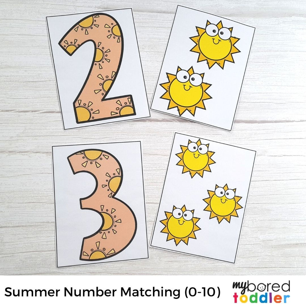 Summer Number Matching Cards - Counting  0-10