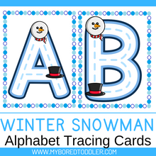 Load image into Gallery viewer, Winter Snowman Alphabet Tracing Cards Lowercase Uppercase