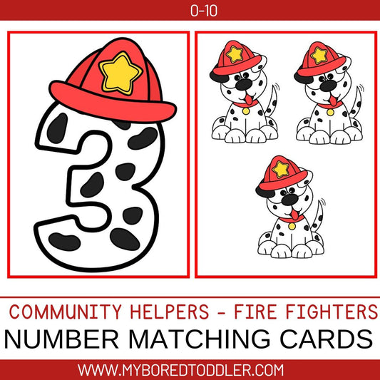 Fire Fighter Number Matching Cards 0-10  - Community Helpers