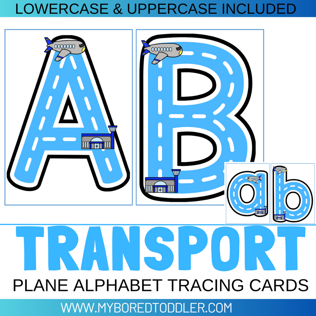 Transport Planes Alphabet Tracing Sheets - Uppercase & Lowercase
