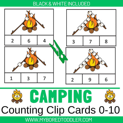 Camping Counting Clip Cards 0-10 Marshmallows