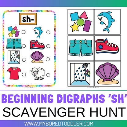 Beginning Digraphs 'SH' Alphabet Scavenger Hunt / Treasure Hunt
