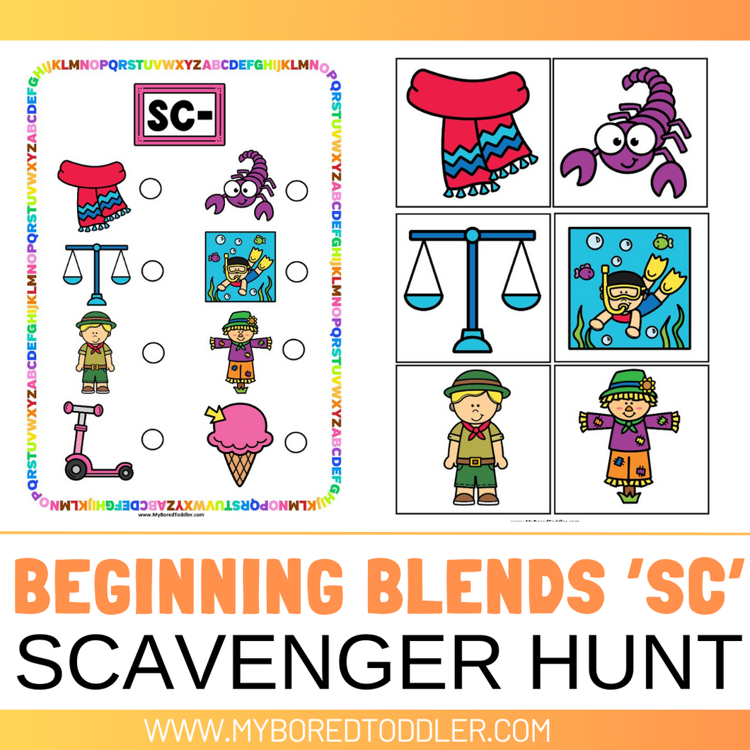 Beginning Blends 'SC' Alphabet Scavenger Hunt / Treasure Hunt