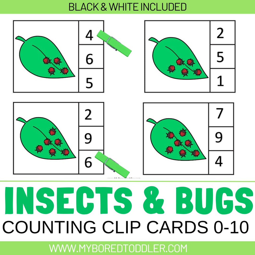 Insects & Bugs Counting Clip Cards 0-10 Ladybugs on Leaves