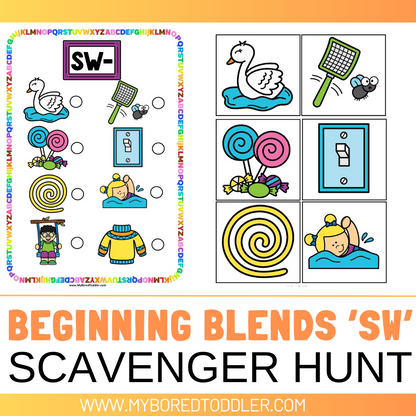 Beginning Blends 'SW' Alphabet Scavenger Hunt / Treasure Hunt