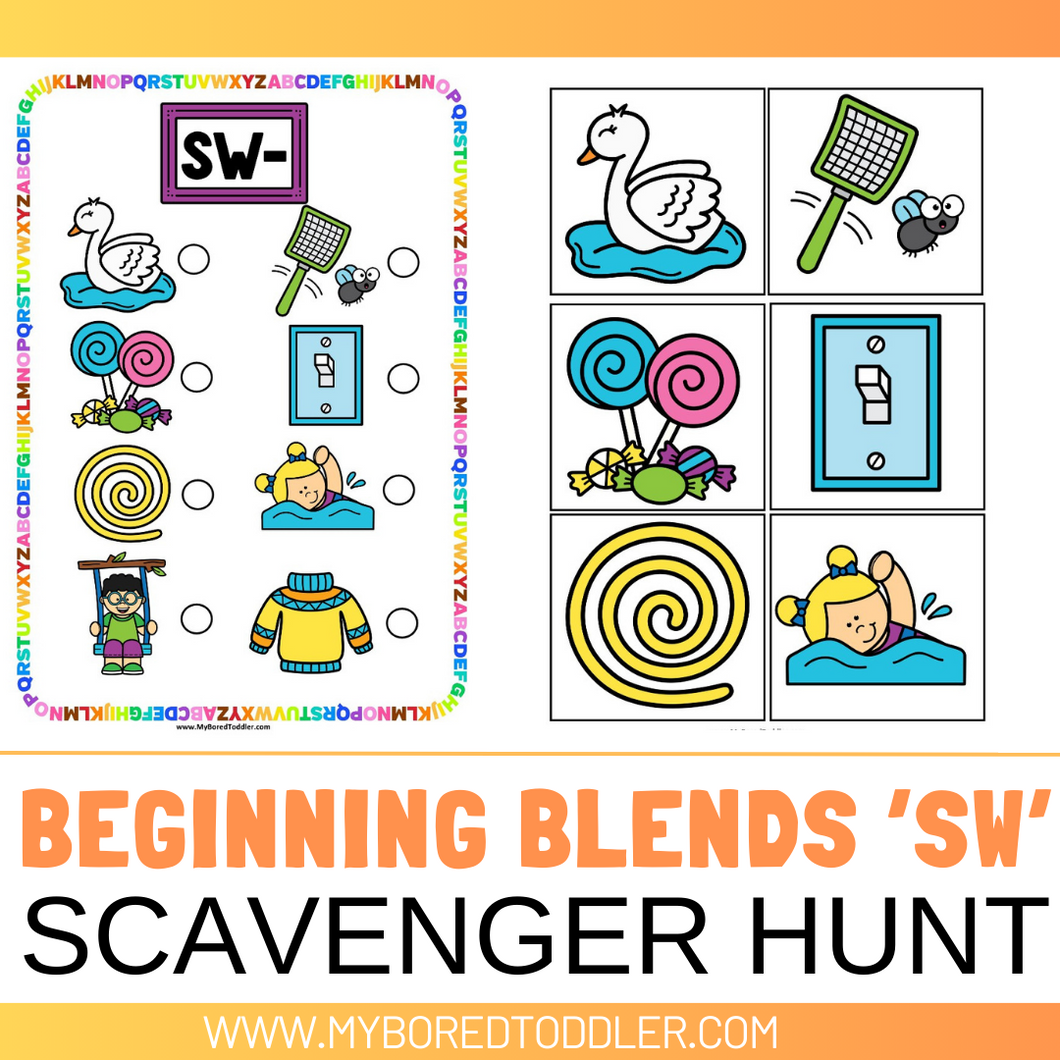 Beginning Blends 'SW' Alphabet Scavenger Hunt / Treasure Hunt