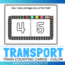 Load image into Gallery viewer, Number Counting Cards - 0-20 Trains / Transport
