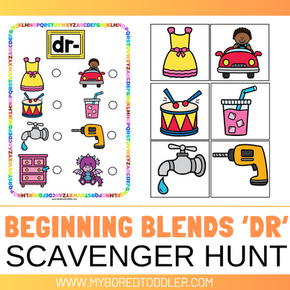 Beginning Blends 'DR' Alphabet Scavenger Hunt / Treasure Hunt
