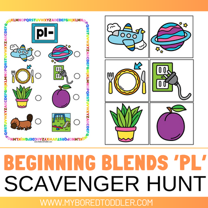 Beginning Blends 'PL' Alphabet Scavenger Hunt / Treasure Hunt