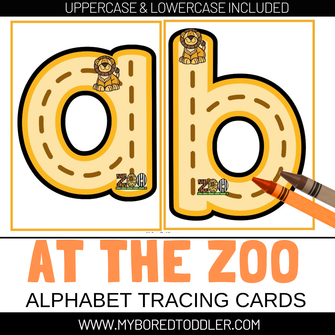 Zoo Animal Alphabet Tracing Cards Uppercase & Lowercase My Bored