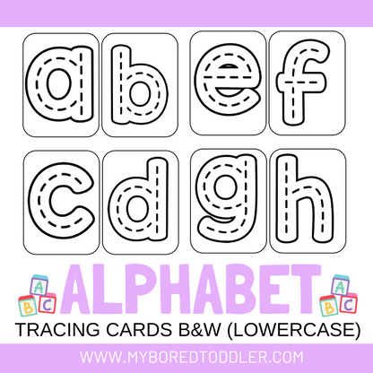 Alphabet Tracing Cards Lowercase Black & White