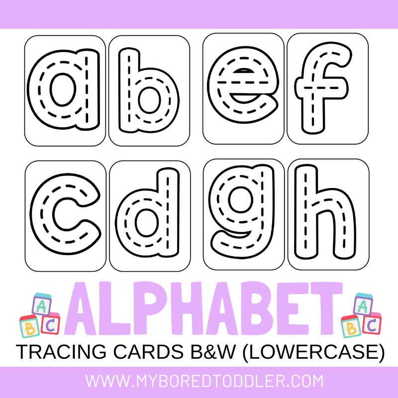 Alphabet Tracing Cards Lowercase Black & White