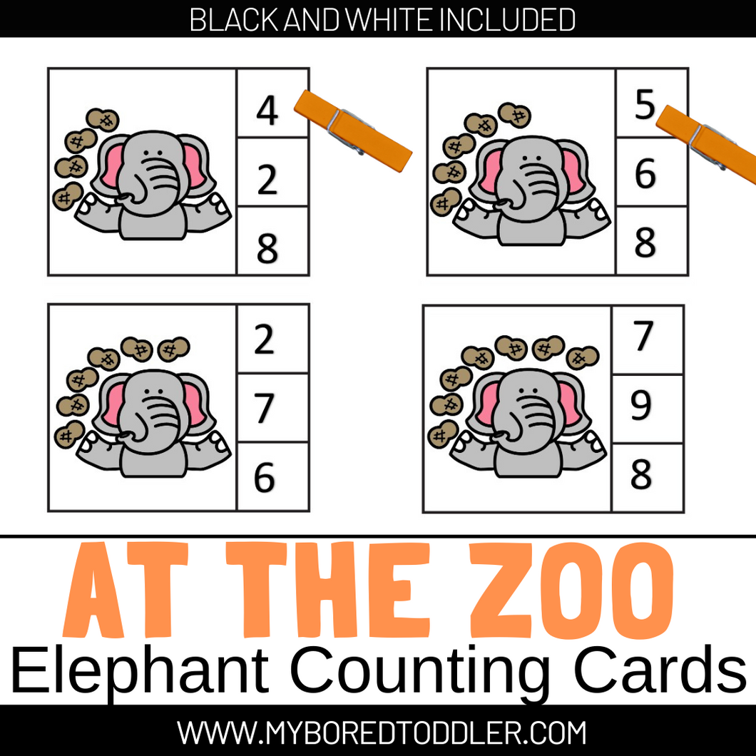 Zoo animals - Elephants counting clip cards 0-10