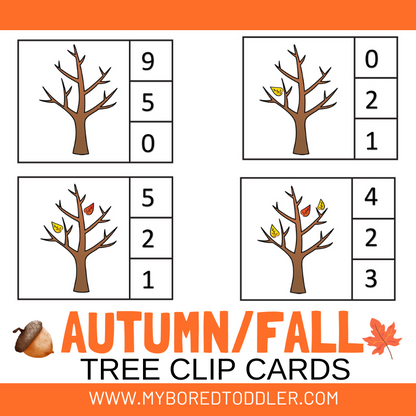 Autumn / Fall Pumpkin Counting Clip Cards 0 - 10 Color & Black & White