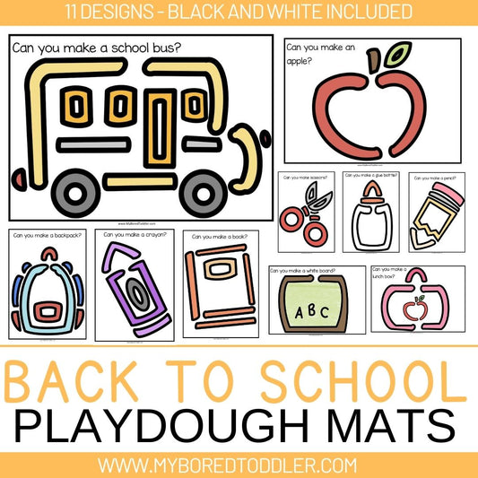 Back to School Playdough Mats - Color & B&W