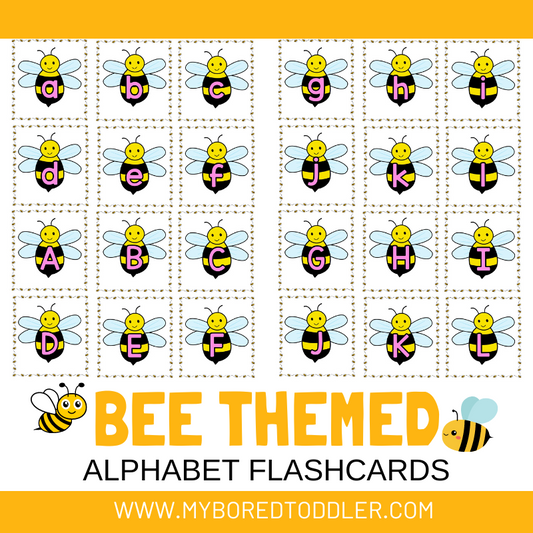 Bee Themed Alphabet Flashcards Lowercase & Uppercase