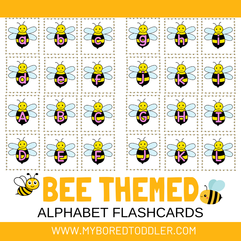 BEE themed alphabet flashcards Lowercase & Uppercase