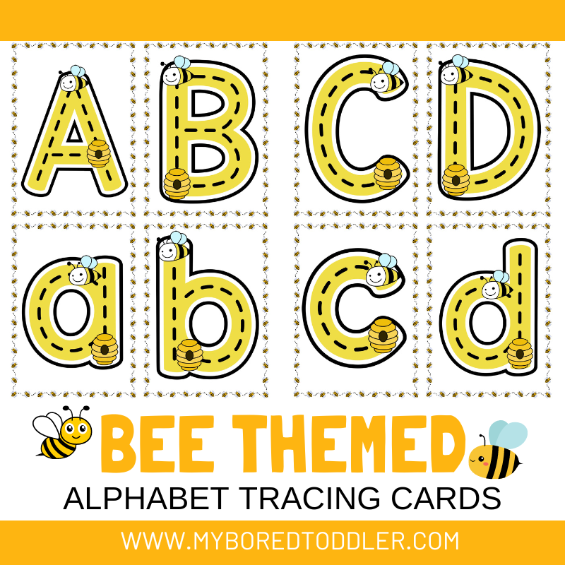 Bee Alphabet Tracing Cards - Uppercase & Lowercase