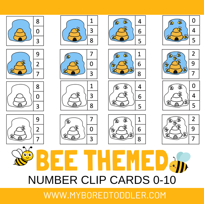 BEE themed counting clip cards 0-10 Color & Black and White