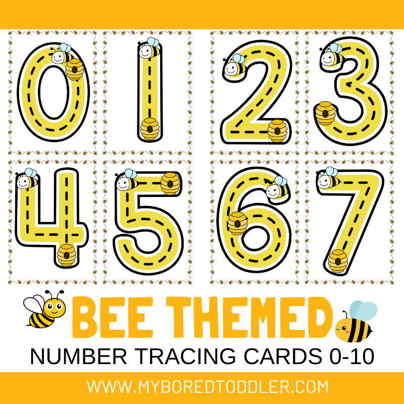Bee Number Tracing Cards 0-10