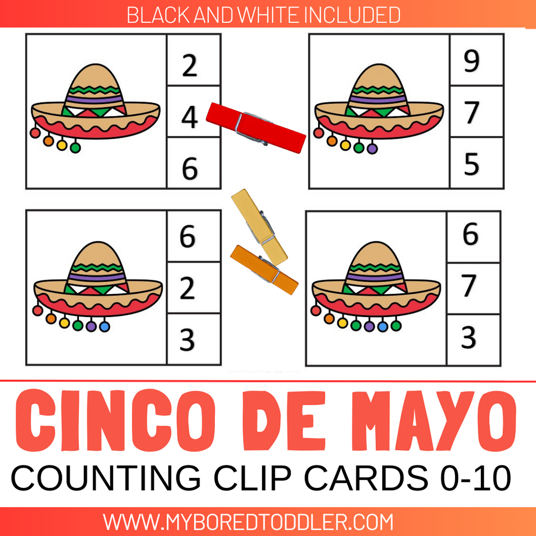 CINCO DE MAYO Counting Clip Cards Numbers 0-10 Sombrero