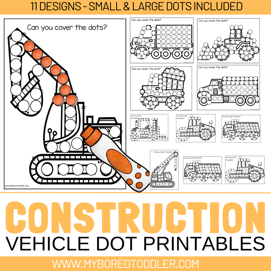 CONSTRUCTION VEHICLE Dot Printables - SMALL & LARGE DOTS
