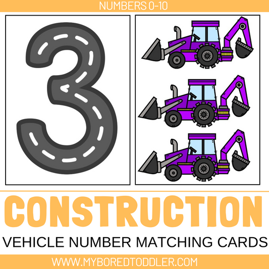 Construction Vehicle Number Matching Cards 0-10