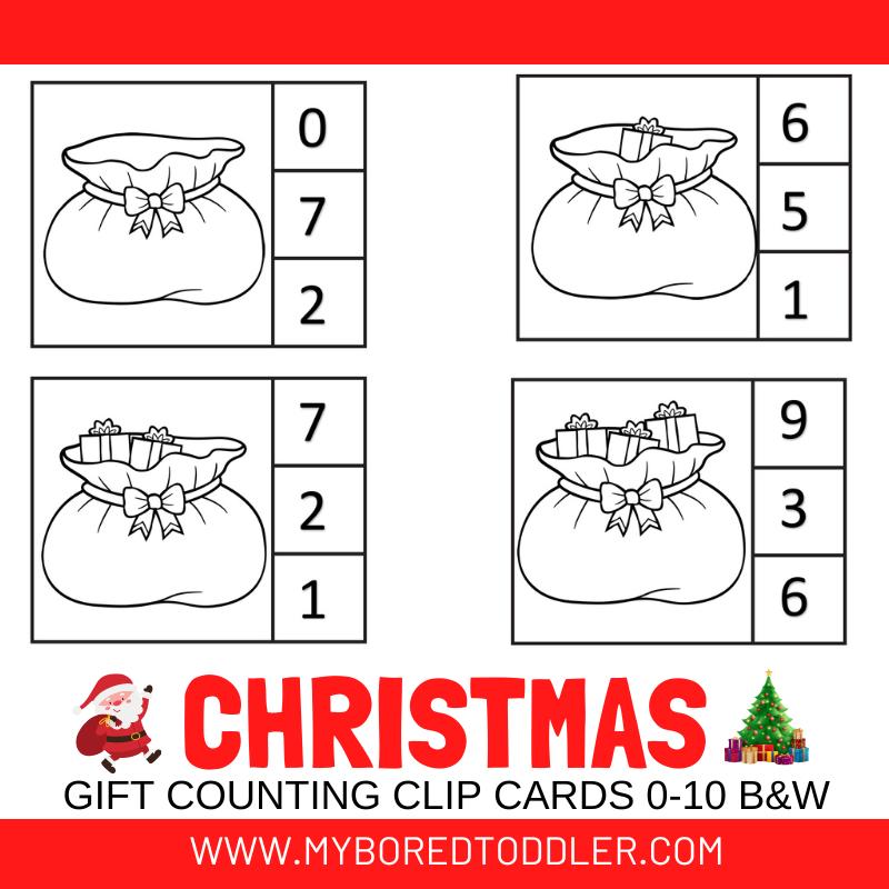 Christmas Tree Counting Clip Cards 0 - 10 Black & White