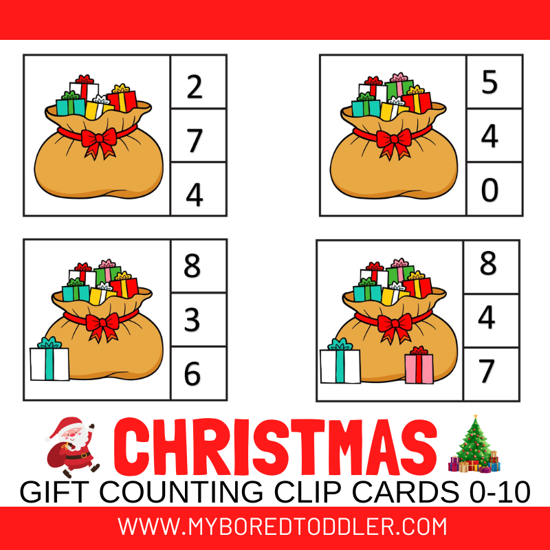 Christmas Gift Counting Clip Cards 0 - 10 Color