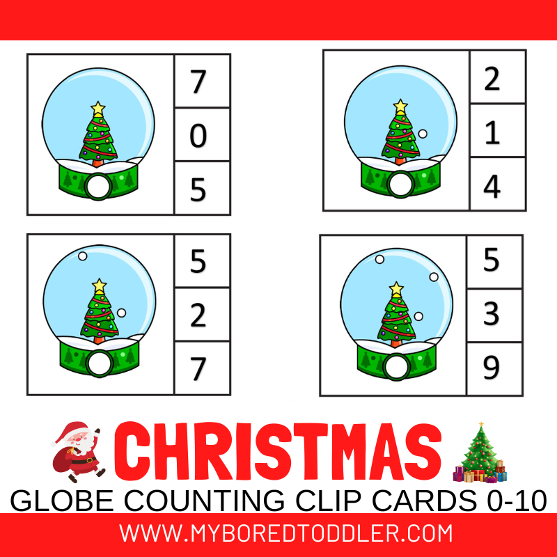 Christmas Snowglobe Counting Clip Cards 0 - 10 - Color