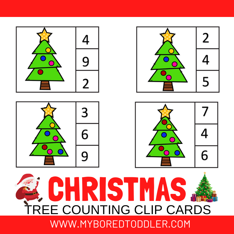 Christmas Tree Counting Clip Cards Color 0 - 10