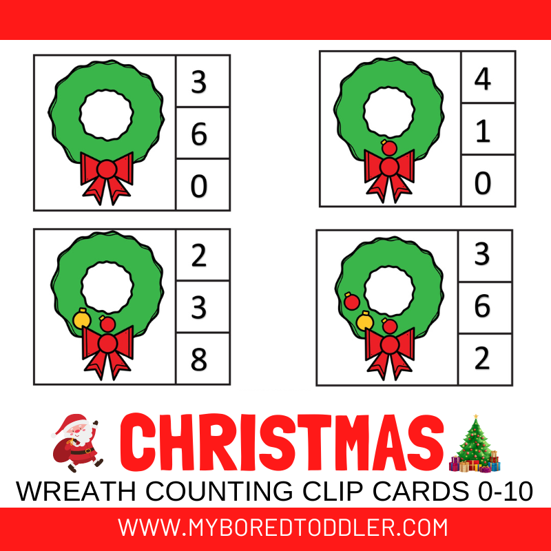 Christmas Wreath Counting Clip Cards 0 - 10 Color