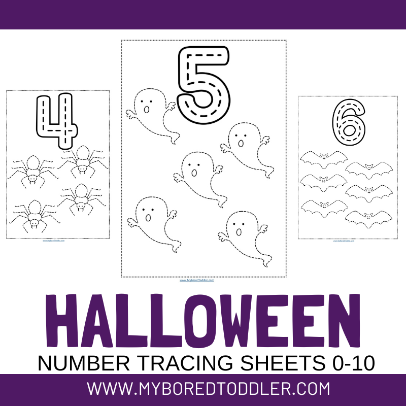 Halloween Tracing Sheets Black & White Numbers to Ten