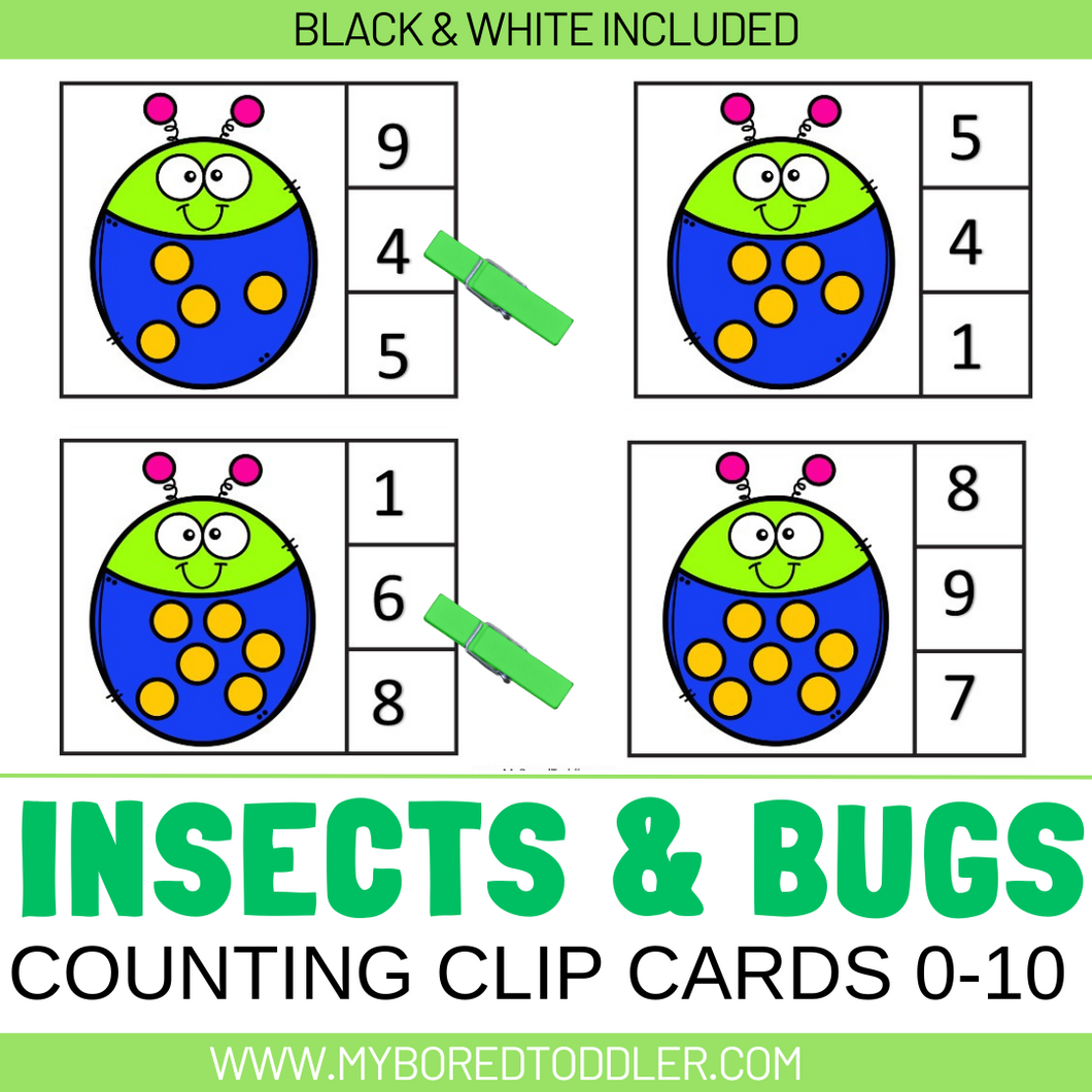 Insects & Bugs Counting Clip Cards 0-10