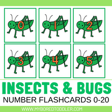 Load image into Gallery viewer, Insects &amp; Bugs Grasshopper Number Flashcards 0-20

