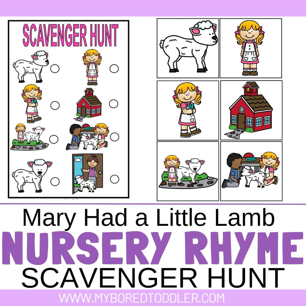 Mary Had a Little Lamb Nursery Rhyme Scavenger Hunt