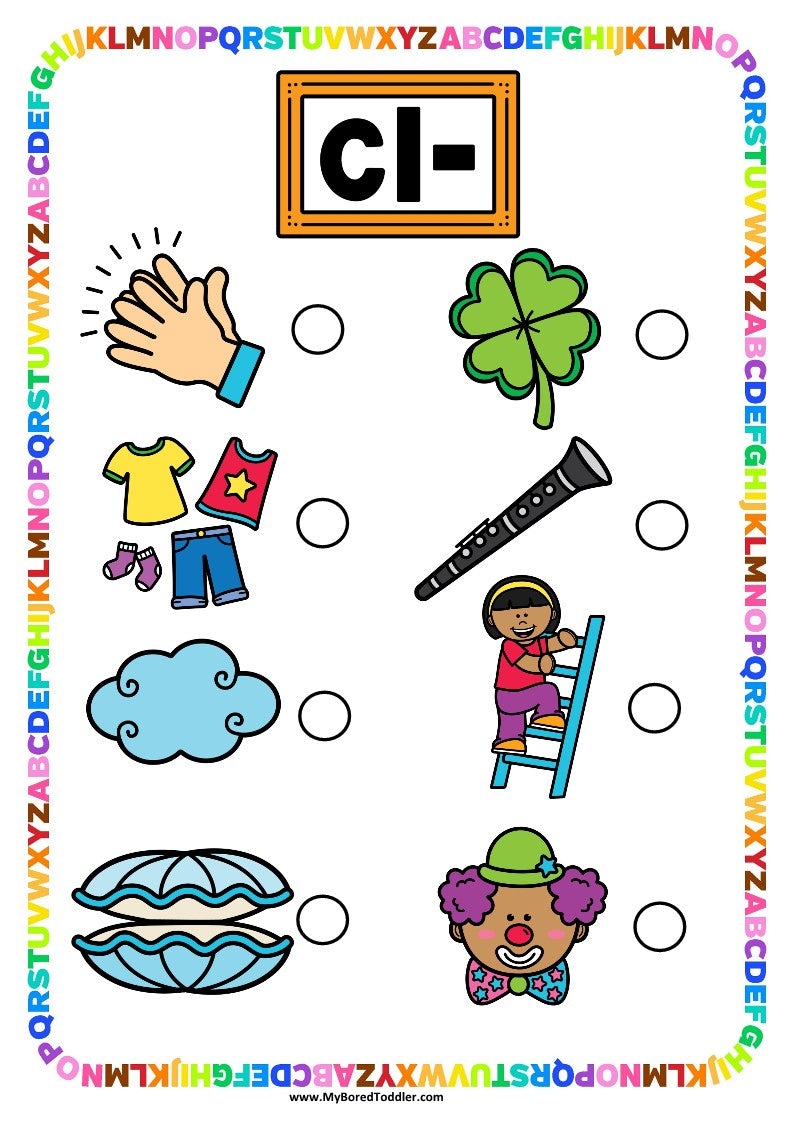 Beginning Blends 'CL' Alphabet Scavenger Hunt / Treasure Hunt